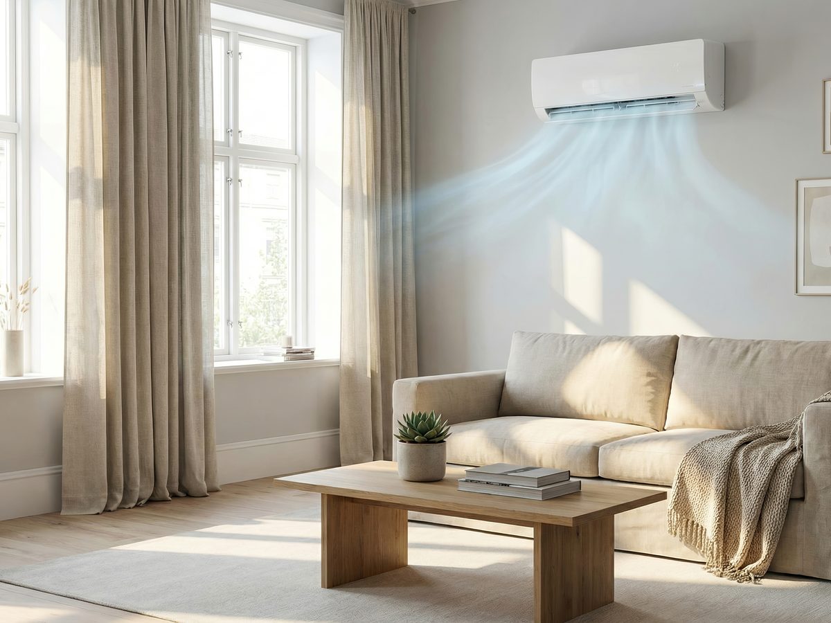 Klimaanlage Wandgerät in modernem Wohnzimmer